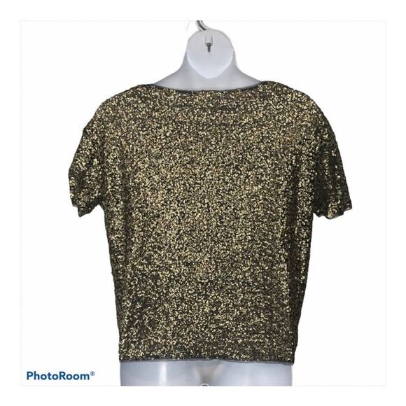 Silence + Noise Gold Sequin & Mesh Short Sleeve Party Blouse Size Small - Picture 6 of 16